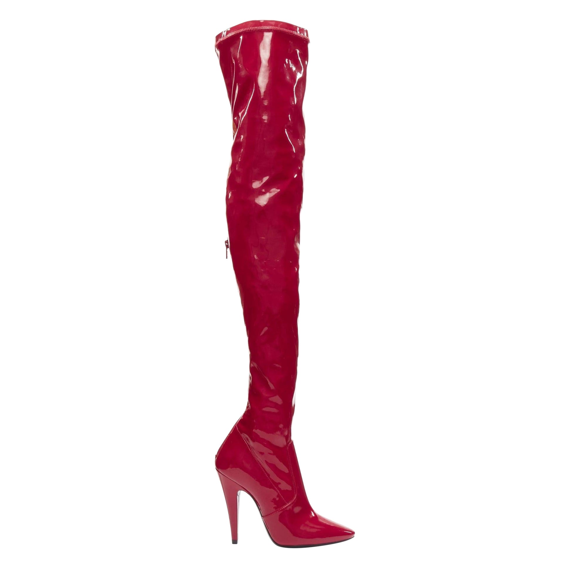 new SAINT LAURENT Aylah 110 Runway lava red vinyl thigh high boots EU37 For Sale
