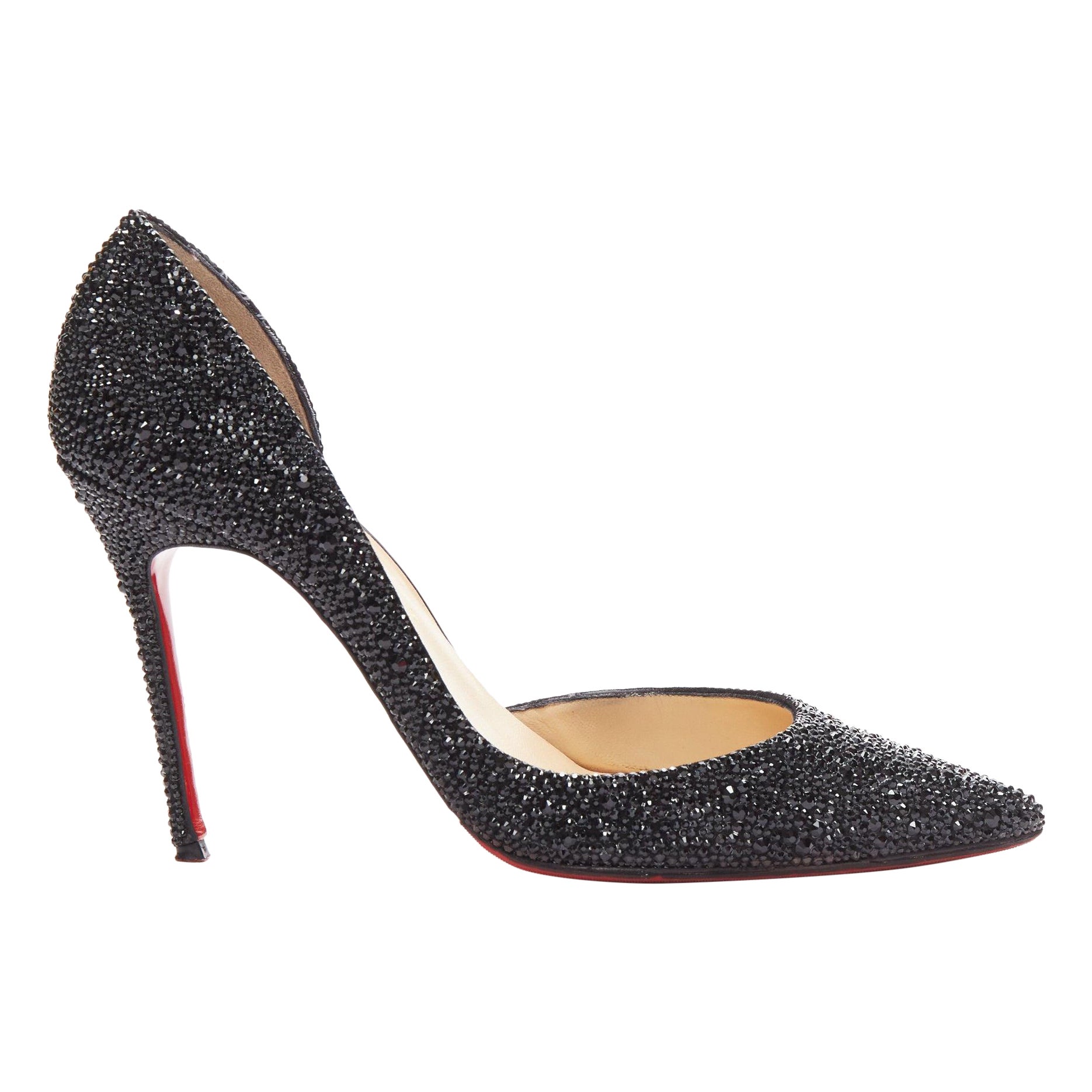 CHRISTIAN LOUBOUTIN Iriza 100 black rhinestone strass dorsay pumps EU38 For Sale