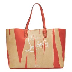 CHRISTIAN LOUBOUTIN Cabata East West paper bag print canvas tote bag