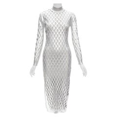 FENDI Nicki Minaj 2019 Laufsteg Abito Silbernes mit Netzausschnitt gefüttertes Kleid IT42 M