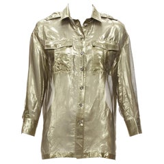 BRUNELLO CUCINELLI chemise à manches 3/4 en soie mélangée lamée dorée métallique S