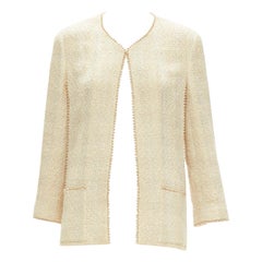 CHANEL Karl Lagerfeld 99P Vintage Perlenbesatz Boucle Tweed-Jacke FR40 L