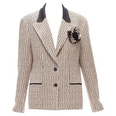 CHANEL Karl 02P pink black tweed Camellia brooch blazer jacket FR46 XXL