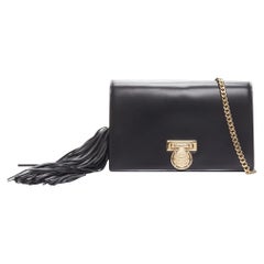 BALMAIN BBox black calfskin leather gold turnlock tassel crossbody clutch bag