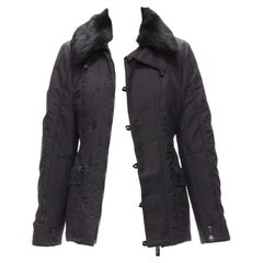 CHRISTIAN DIOR John Galliano Retro black fur collar padded jacket FR36 S