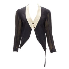 ANN DEMEULEMEESTER schwarze, durchsichtige, cremefarbene Overlay-Jacke mit Steppstich FR36 S