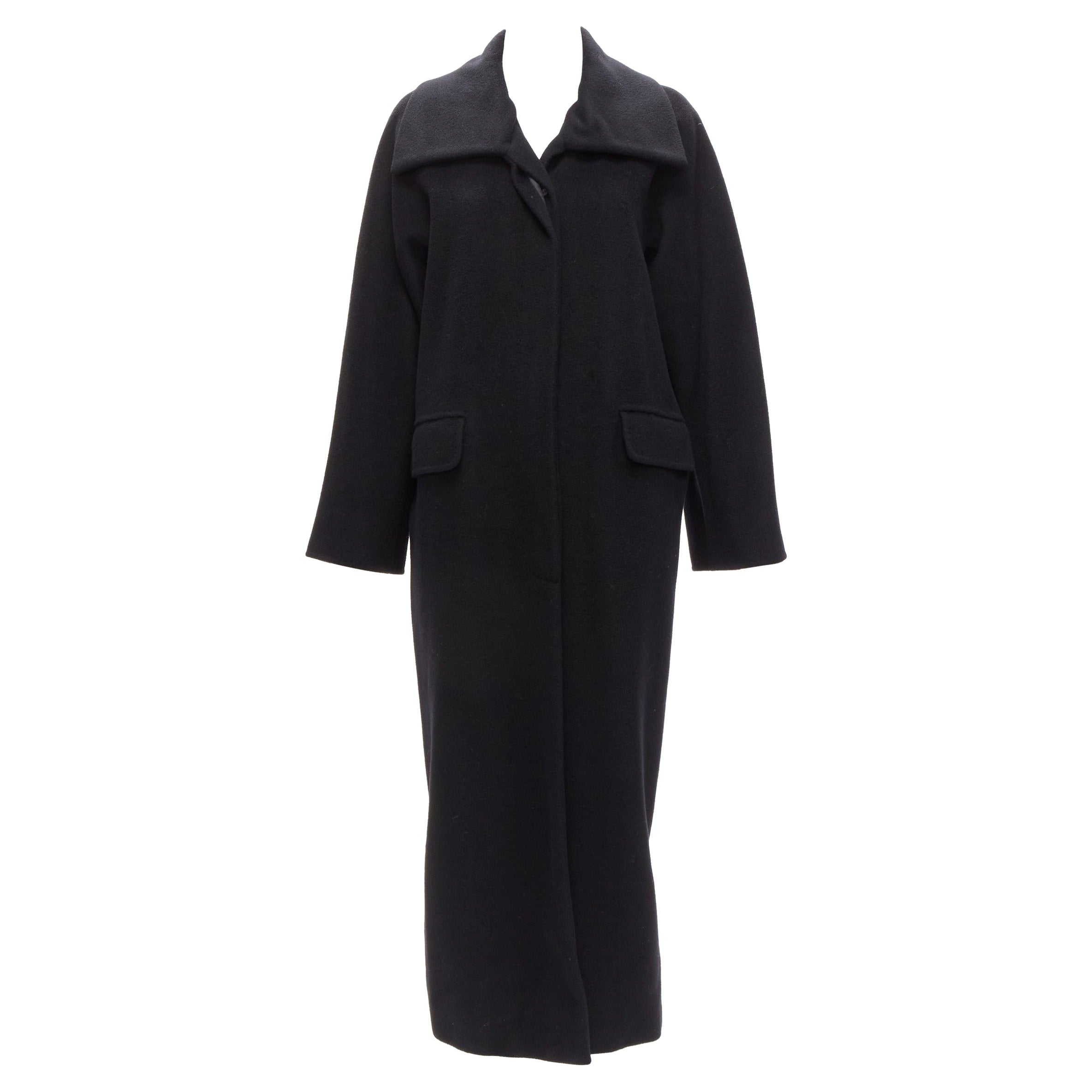 MAX MARA black virgin wool cashmere wide collar long coat IT42 M For Sale
