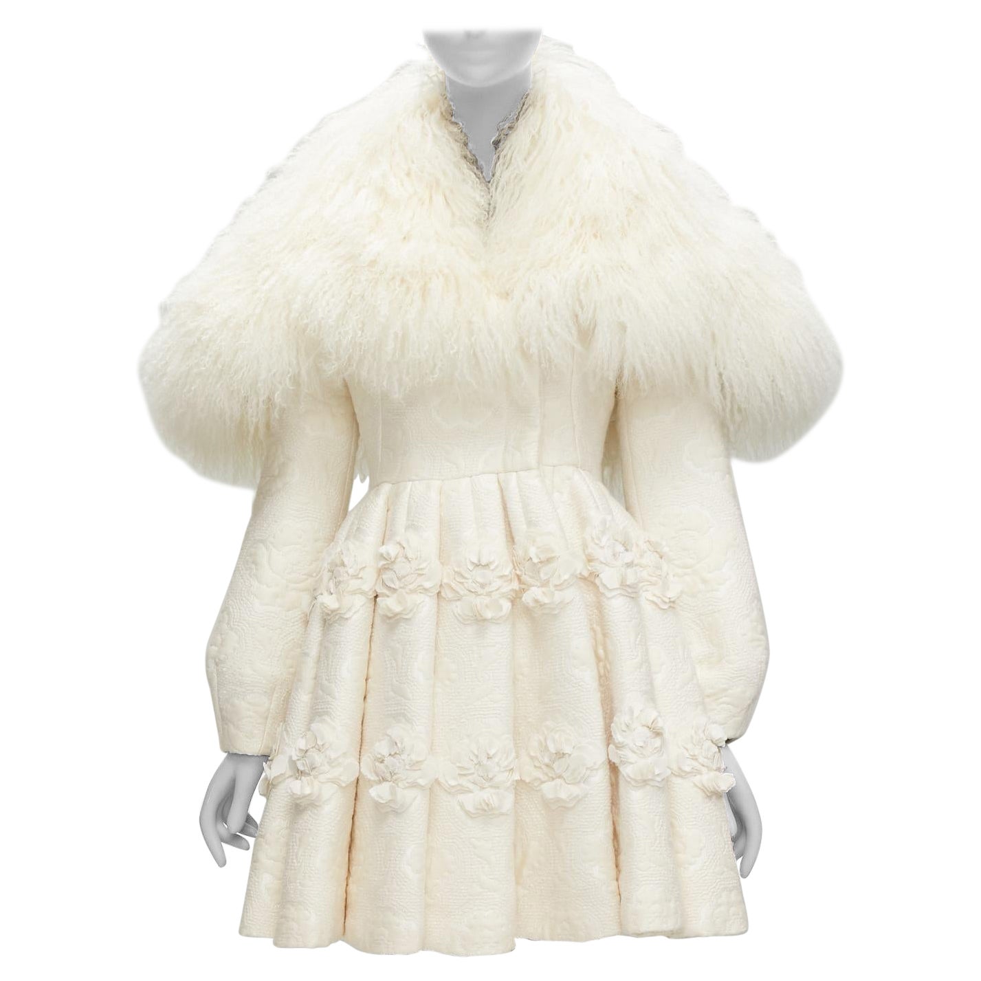 rare ALEXANDER MCQUEEN Sarah Burton 2012 Runway shearling coat dress IT38 XS For Sale