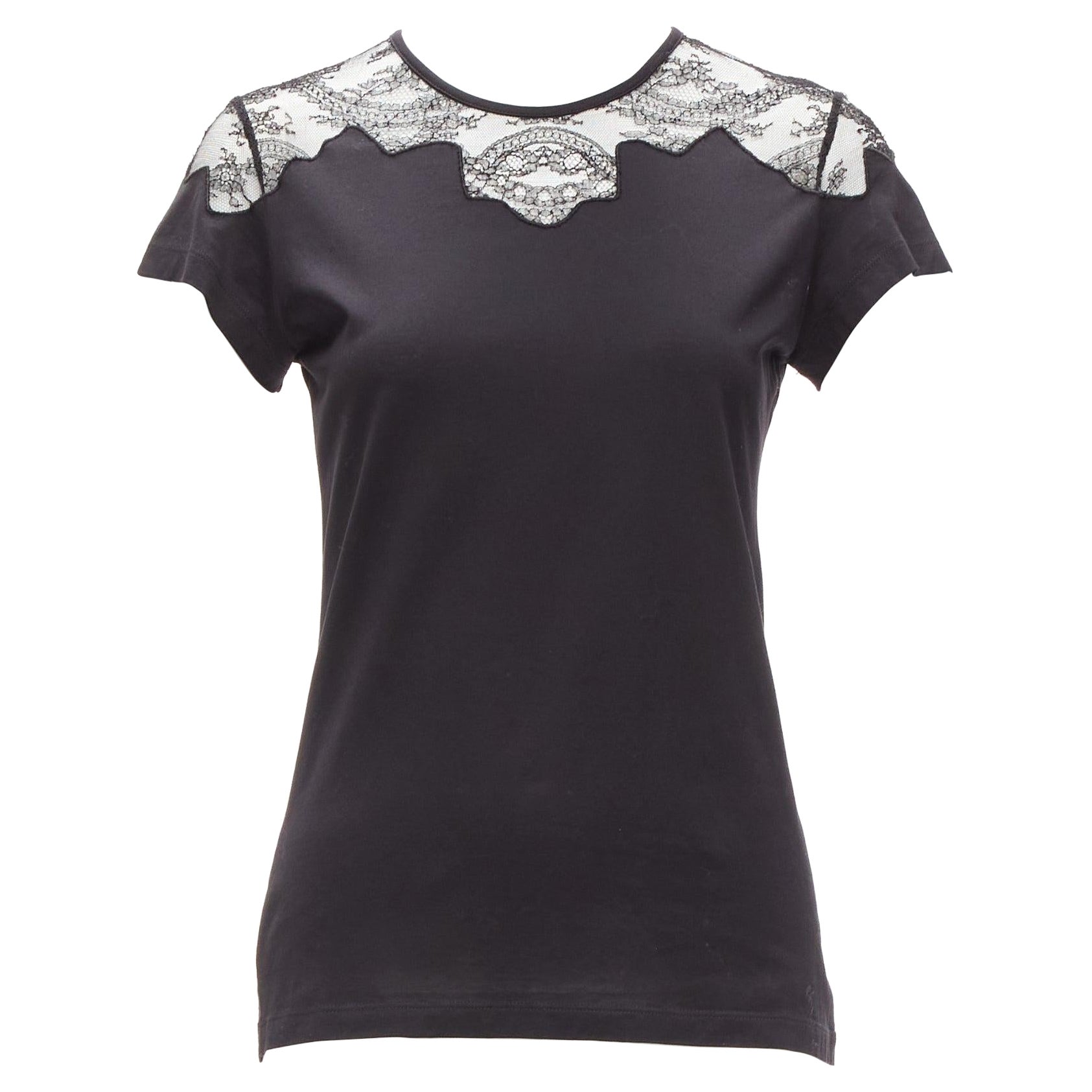 BALENCIAGA T'S 2008 top tshirt noir avec empiècement en dentelle sur l'épaule FR38 M. M. I. M. I. en vente