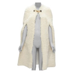 rare OLD CELINE Phoebe Philo 2010 Runway gold buckle cream shearling cape FR36