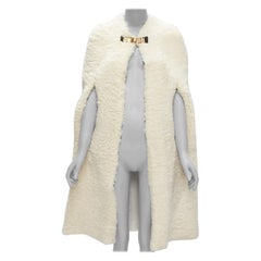 Vintage rare OLD CELINE Phoebe Philo 2010 Runway gold buckle cream shearling cape FR36