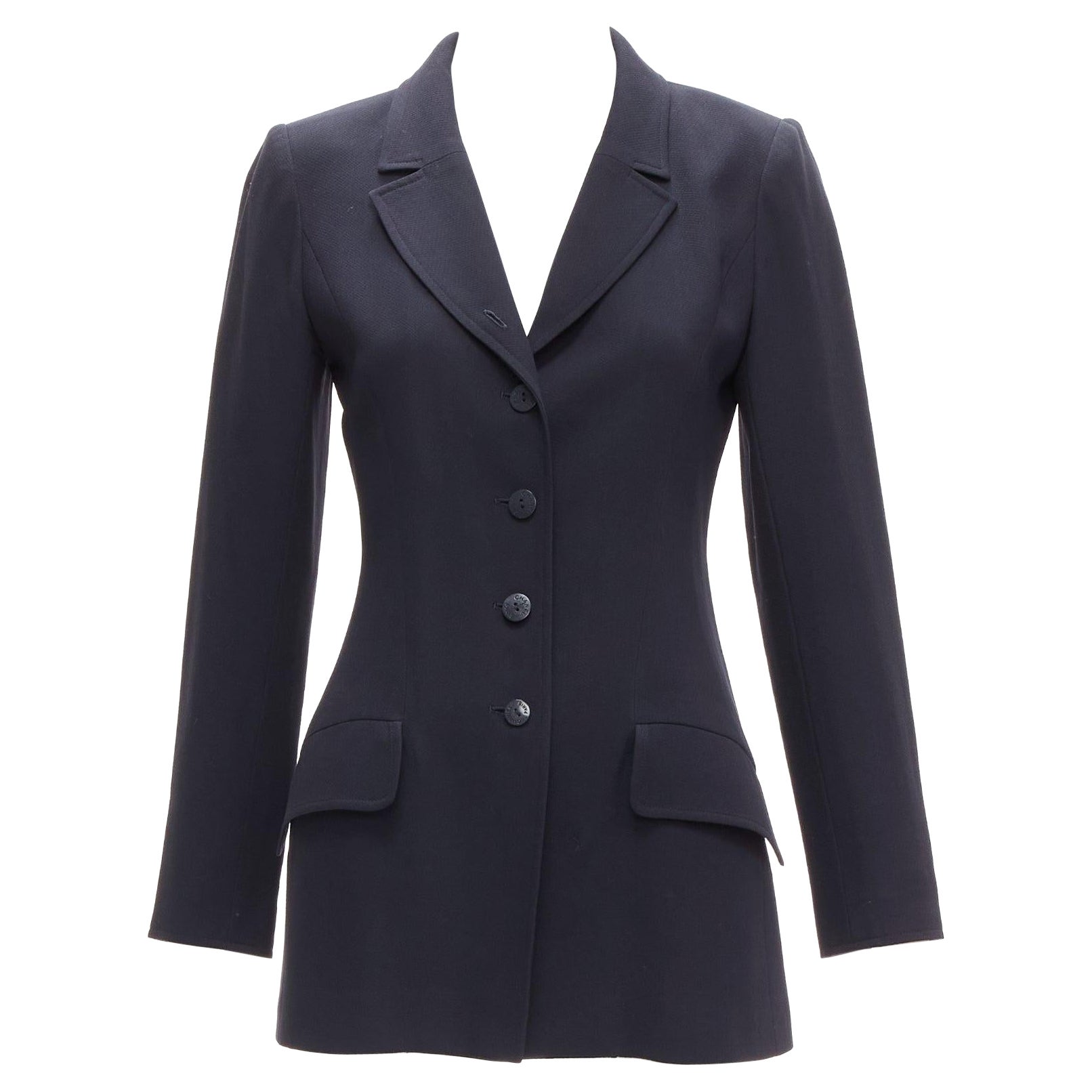 CHANEL Karl Lagerfeld 98A Vintage navy wool CC button blazer FR36 S For Sale