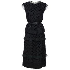 Vintage 70's COURREGES Black Silk Ruffle & Velvet Dots Set 2