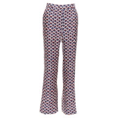 VALENTINO Pantalon évasé rouge marine 100 % soie imprimé logo festonné IT36 XXS