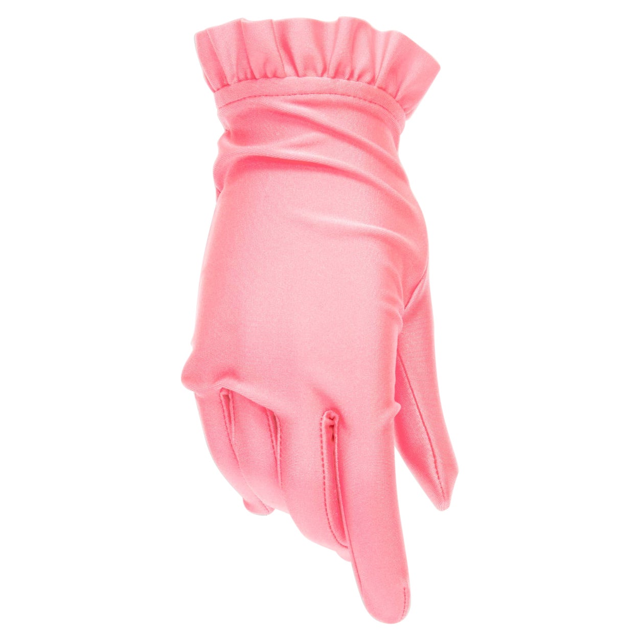BALENCIAGA Demna Kurzhandschuhe aus glänzendem rosa Lycra mit Rüschenrand