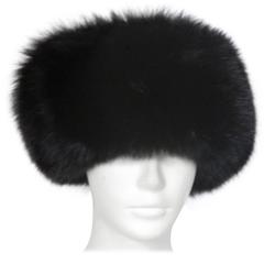 Vintage exclusive black fox fur hat with leather top