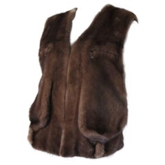 Gilet sans manches en fourrure de vison marron