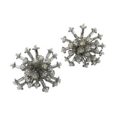 Retro Coppola e Toppo 1950s Large Silver & Clear Crystal Starburst Sputnik Earrings
