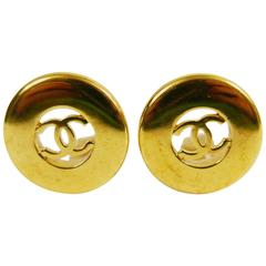 Antique CHANEL Gold Tone CC Logo Clip on Earrings