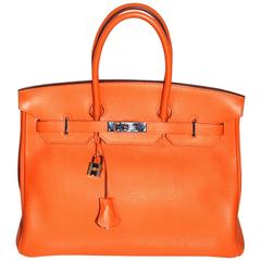 Hermes Birkin 35 Orange Togo Leather Palladium Hardware Like New