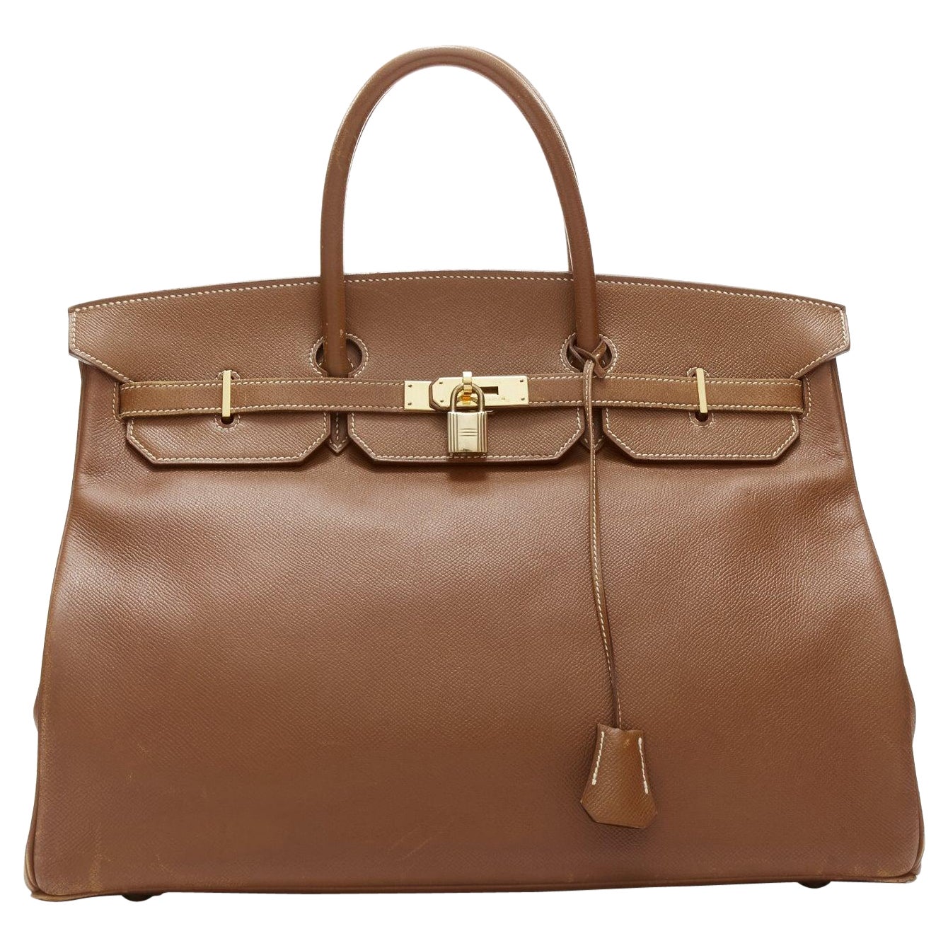 HERMES Birkin 40 Epsom brown leather gold hardware leather tote bag For Sale