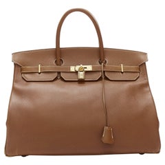 Used HERMES Birkin 40 Epsom brown leather gold hardware leather tote bag