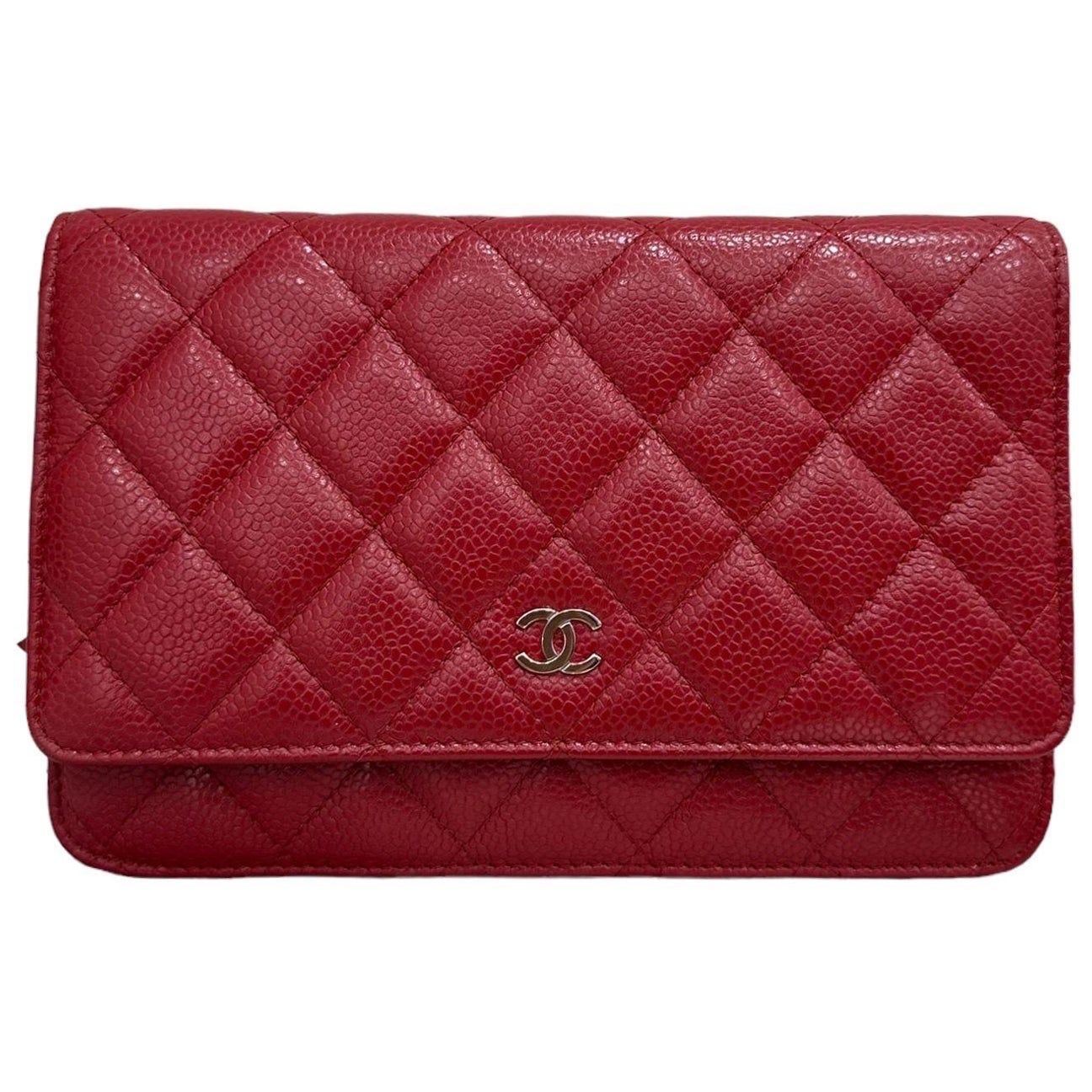 Borsa A Tracolla Chanel Brieftasche an Kette Kaviar Rossa 2014 im Angebot