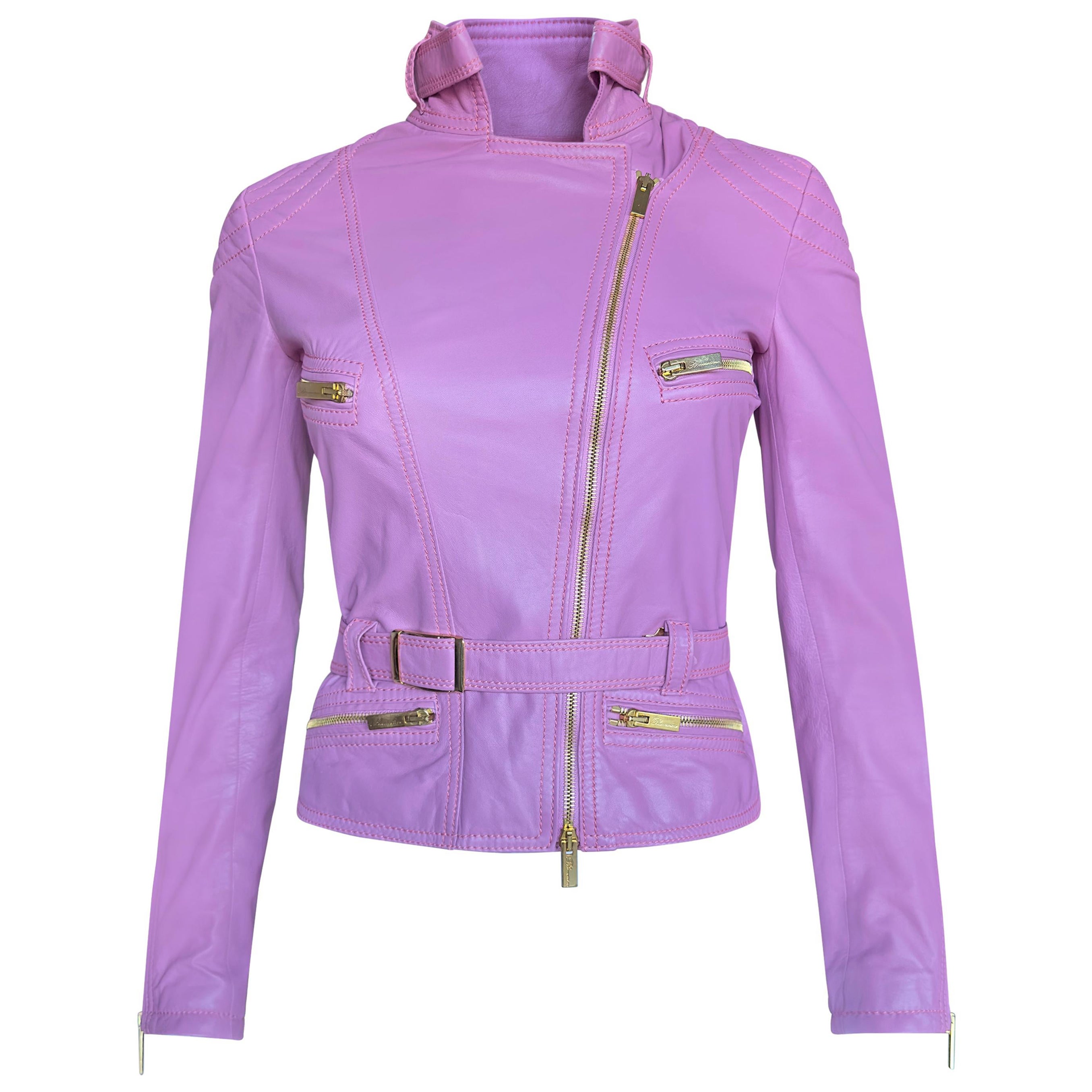 Blumarine Pink Biker Leather Jacket  XS For Sale