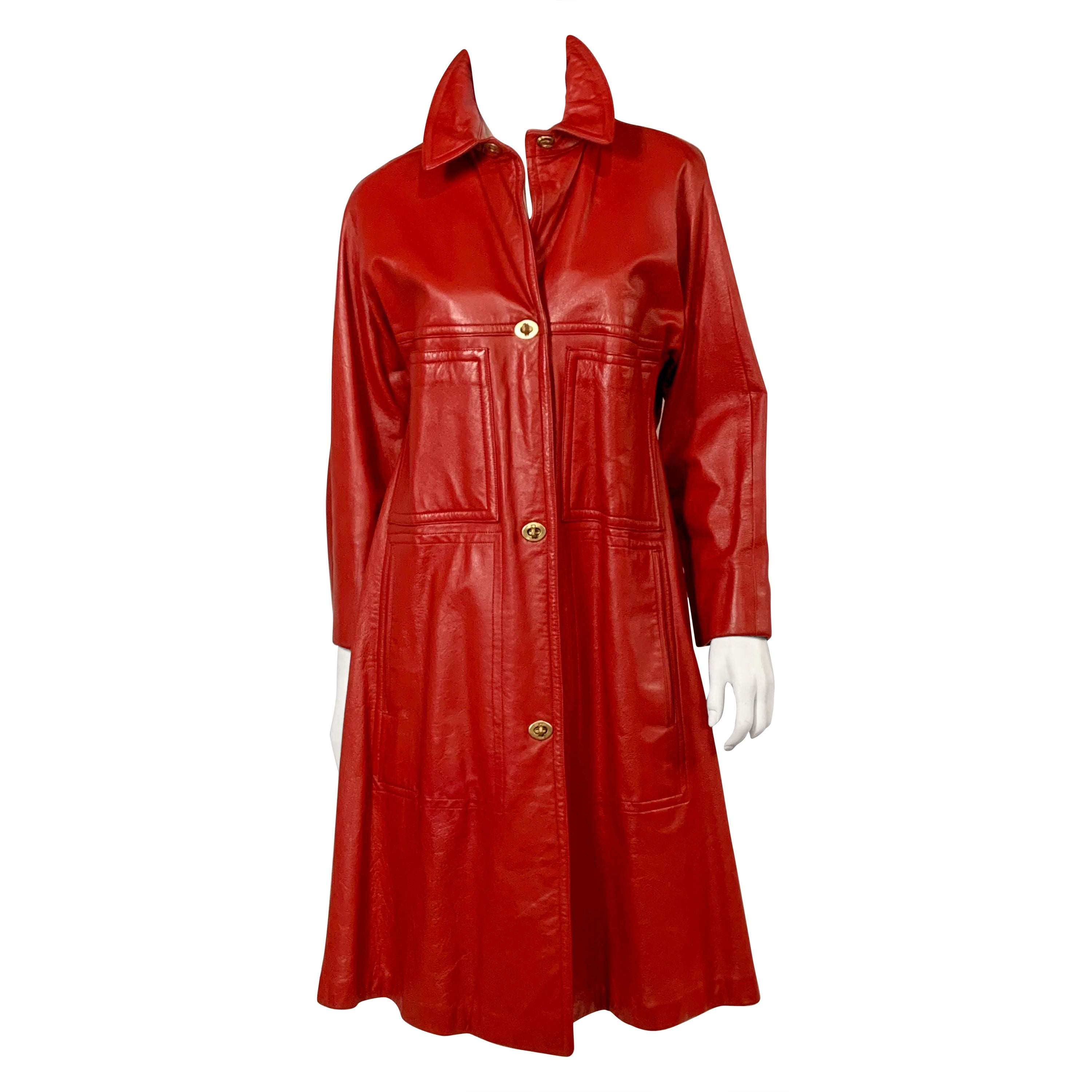 Bonnie Cashin for Sills Red Leather Coat with Brass Toggle Closures For Sale