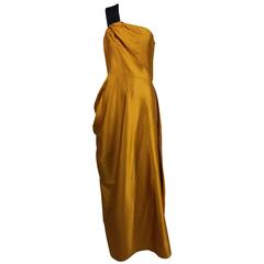 Dries Van Noten saffron silk one shoulder evening gown SS 2009