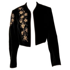 Vintage Spanish Made Black Velvet Bolero Jacket with Gold Bullion Embroidery