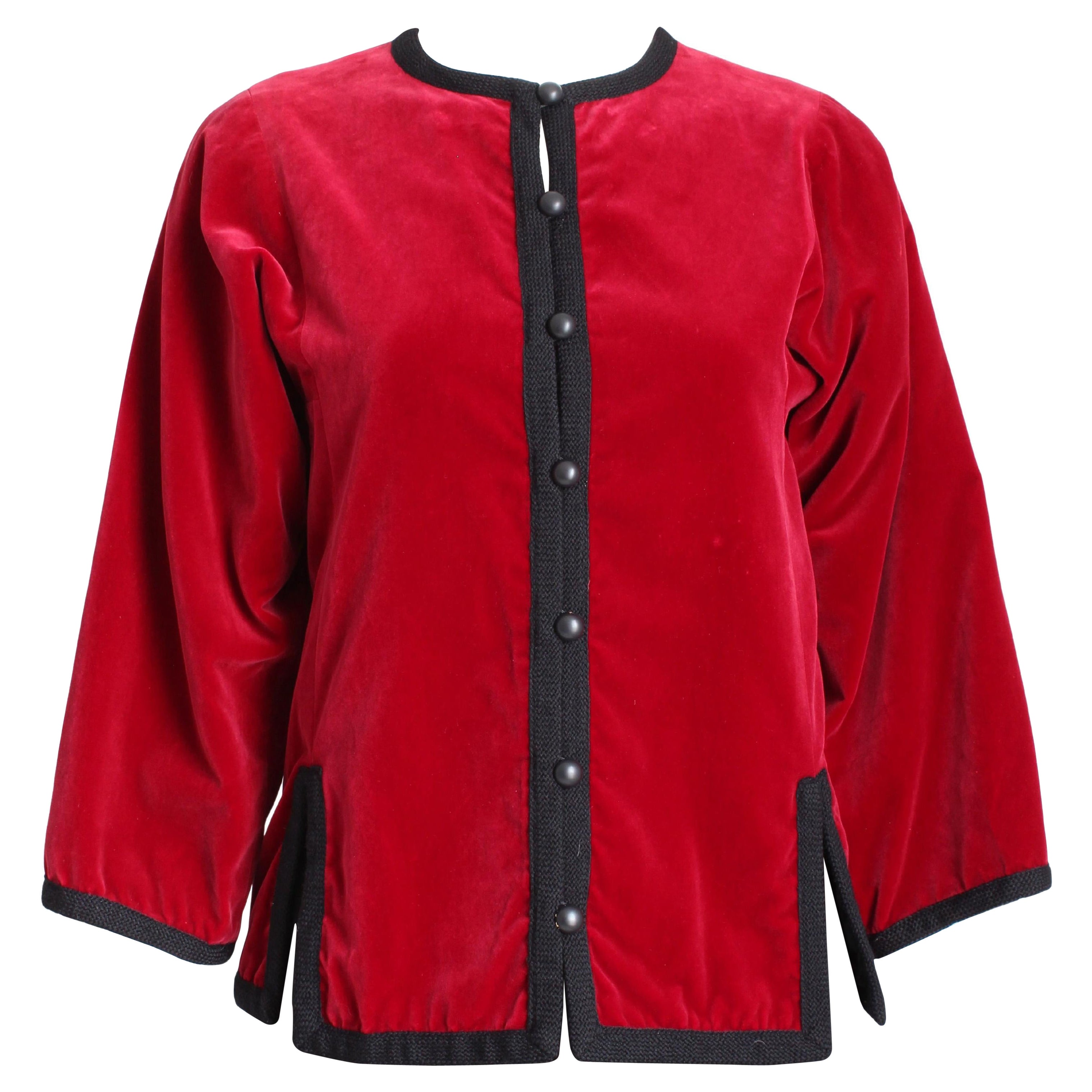 Yves Saint Laurent Jacket Red Velvet Black Trim Ballet Russes Vintage 70s Sz 38 For Sale
