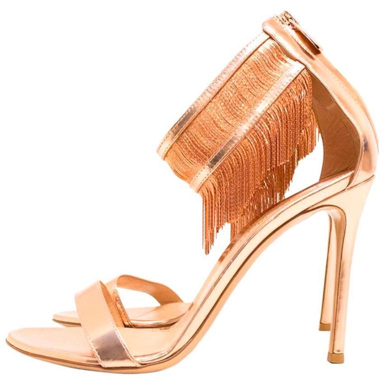 Gianvito Rossi Rose Gold Josephine Metal Fringe Sandals For Sale at ...