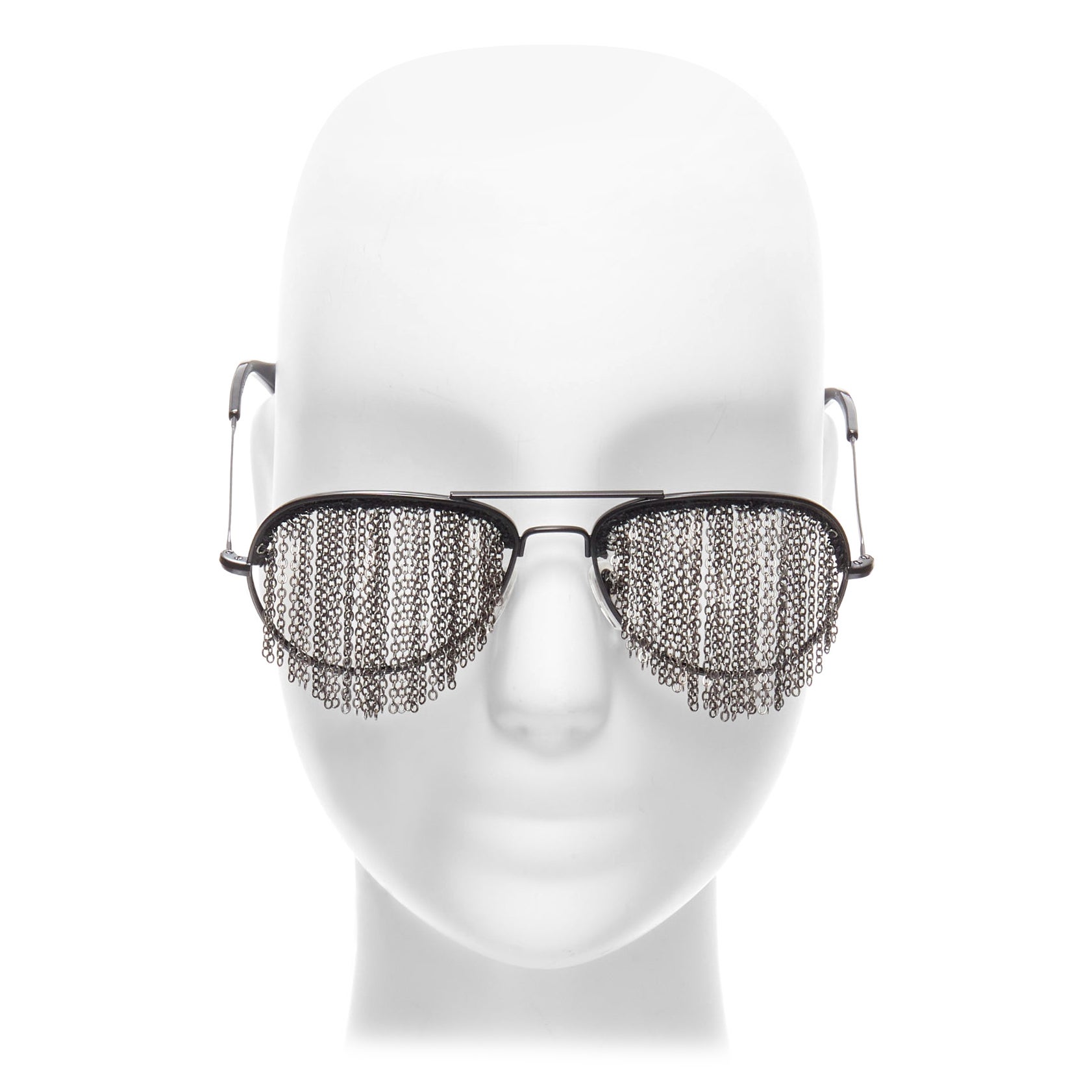 Rare lunettes de soleil aviateur BLESS Duo Fringe black chain no lens en vente