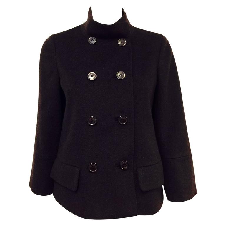 Loro Piana Deep Chocolate Cashmere Tweed Cropped Pea Coat For Sale at
