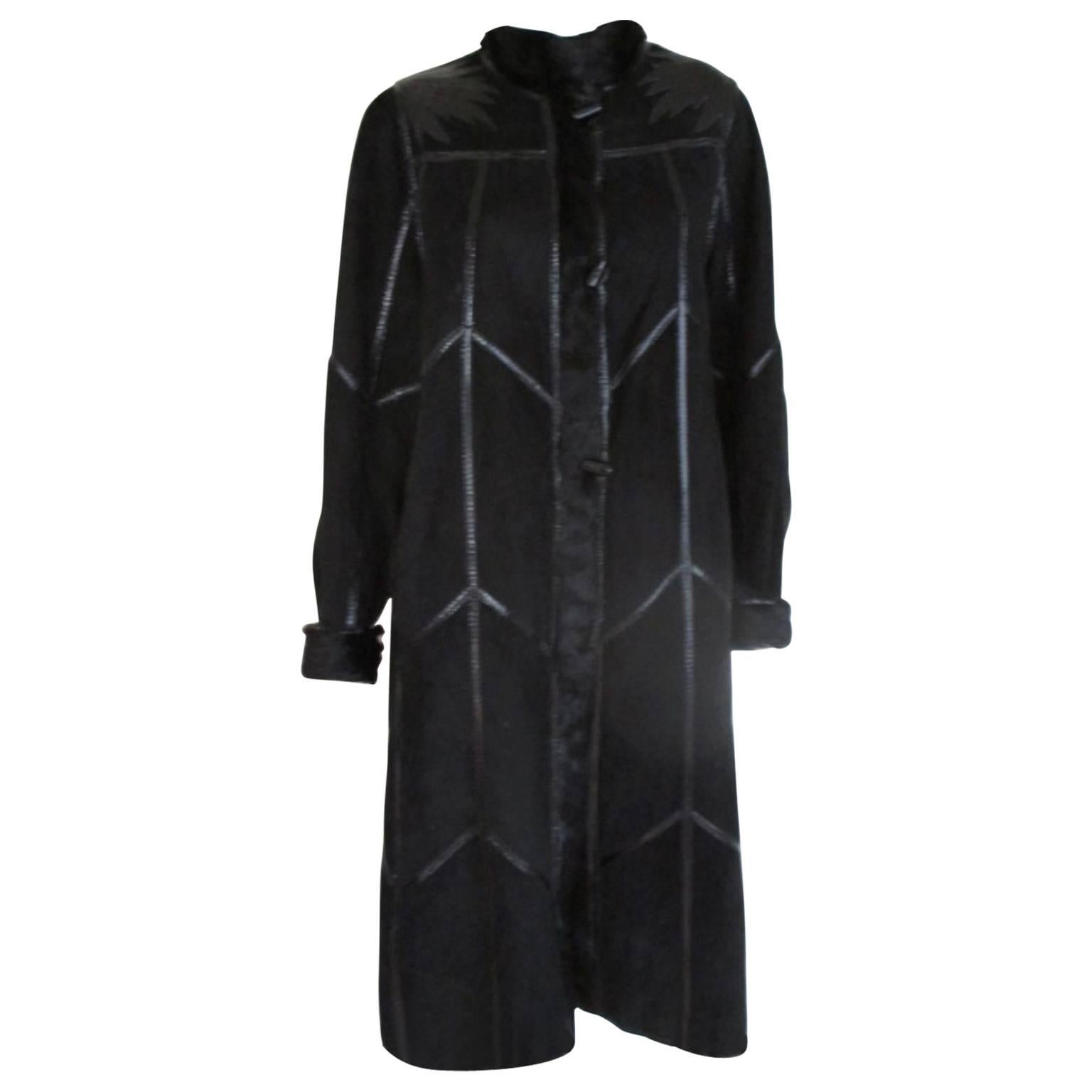 Reversible Black Suede and Fur Coat For Sale