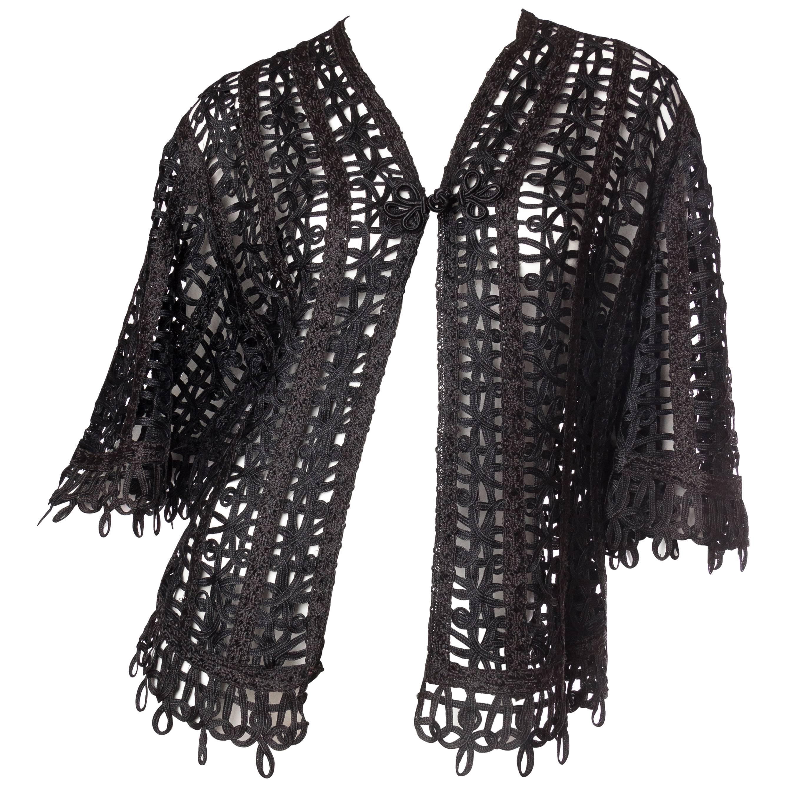 Victorian Black Silk Soutache Braid Lace Jacket