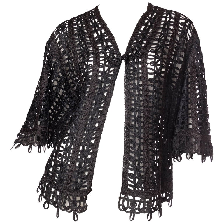 Victorian Black Silk Soutache Braid Lace Jacket For Sale