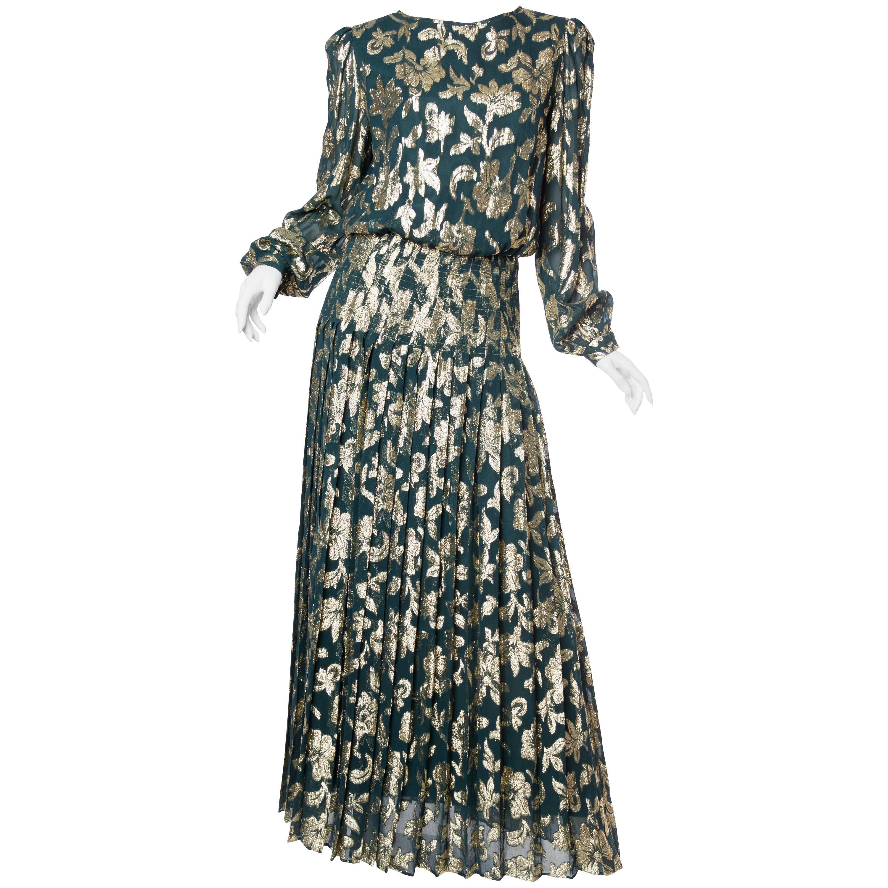 1970s Gold Lamé Chiffon Gown