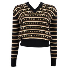 LOUIS VUITTON black beige gold wool 2020 SEQUIN STAR STRIPED V-Neck Sweater S