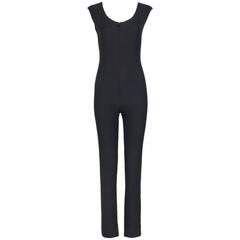 2001 Chanel Black Ribbed Sleeveless Frontal Zip Jumpsuit 