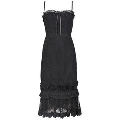 Dolce & Gabbana Black Eyelet Lace Bustier Dress W/Ruffle Hem