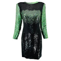 Neil Beiff Black & Green Totally Sequined Cocktail Dress 