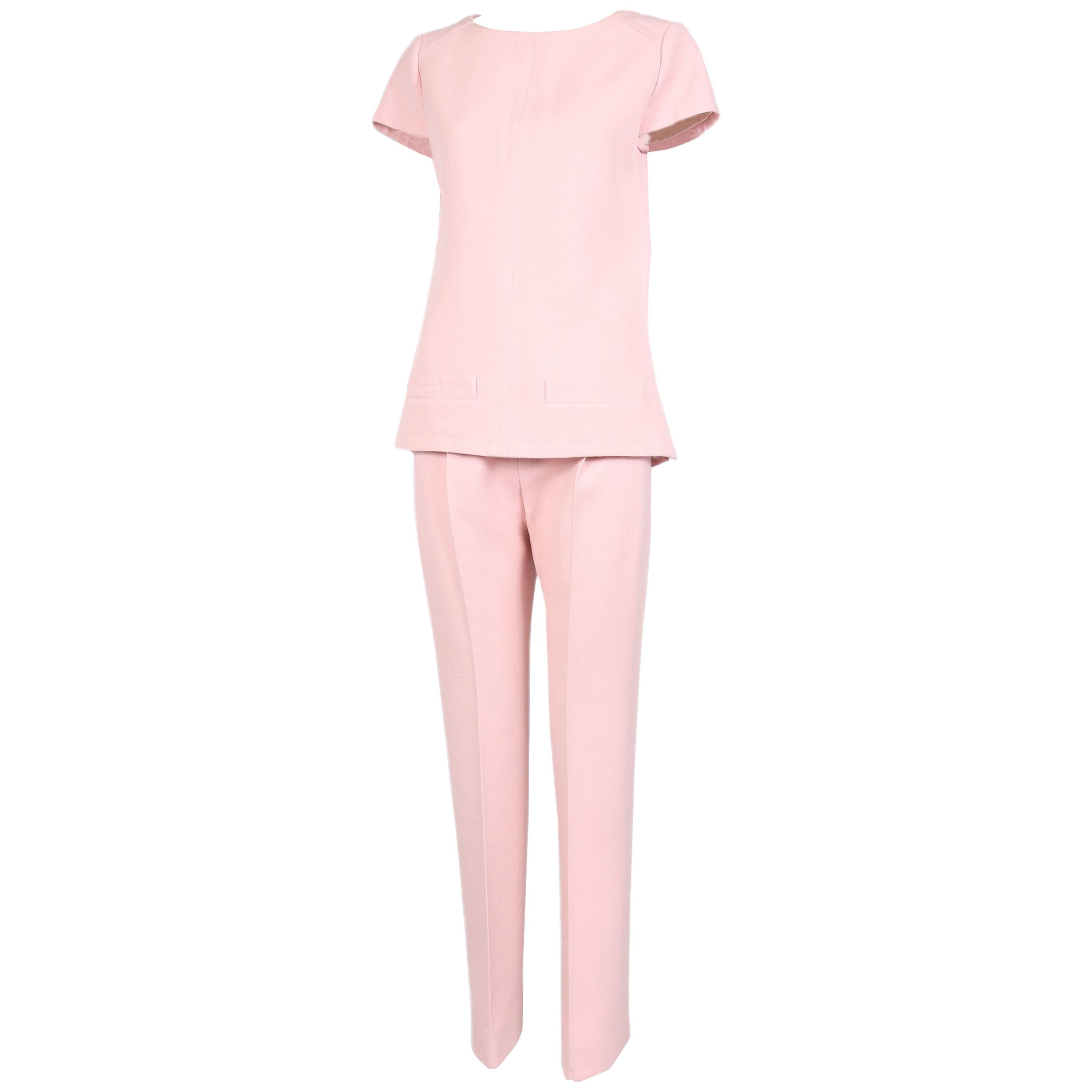 1960
s Courreges for Harrods Baby Pink Tunic Top 
Trouser Pant Ensemble