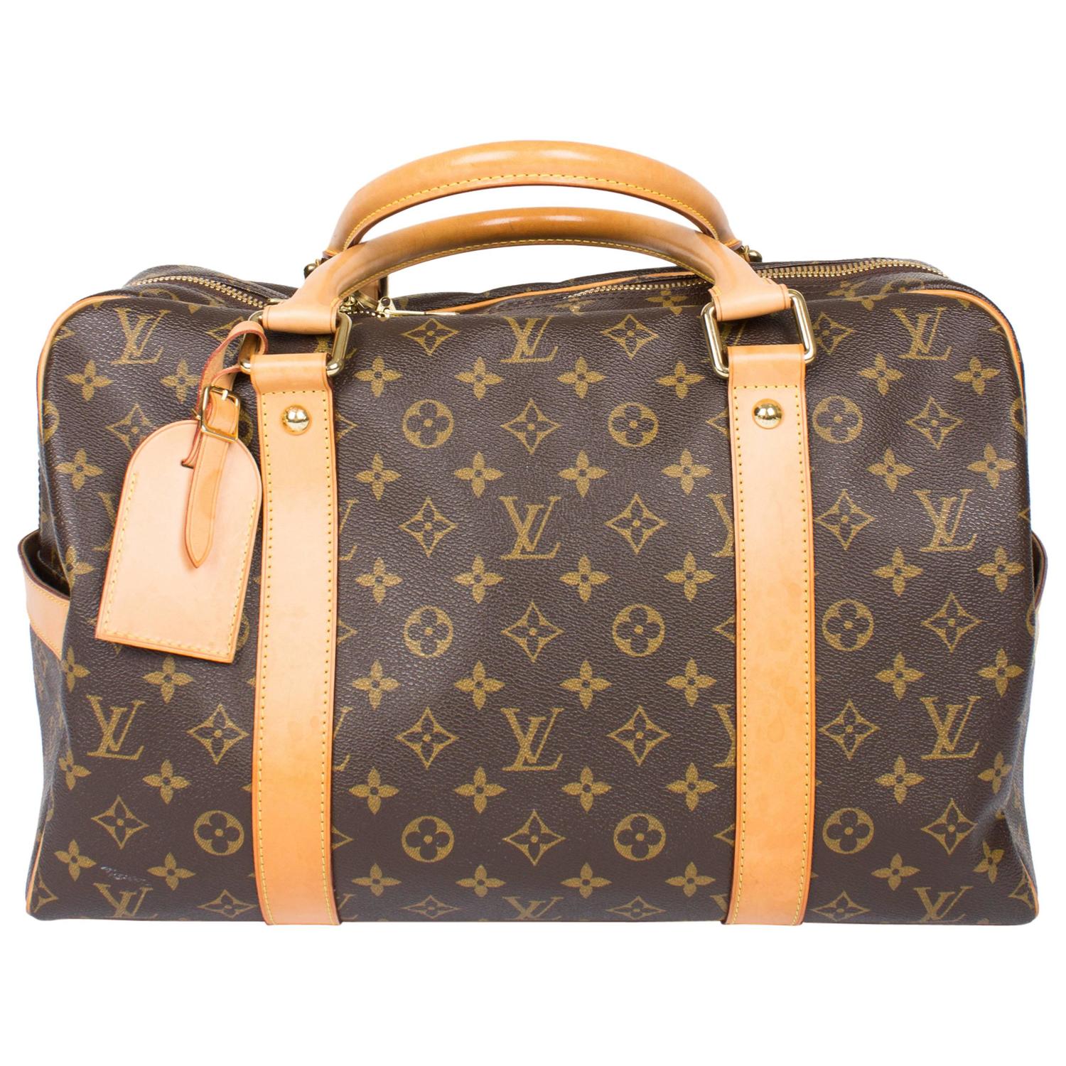 Louis Vuitton Carry All Weekend Bag - brown canvas/beige leather For Sale at 1stdibs