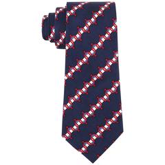HERMES Navy Blue Red Equestrian Spur Stripe Print 5 Fold Silk Necktie Tie 979 SA