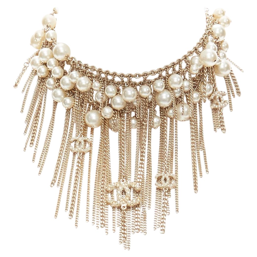 Women's Gold Chain Link Tassel Necklace – Fringe Charm With Rhinestones – Long Back Jewelry