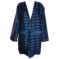 Rare Vintage Todd Oldham 1990s Blue and Black Striped Silk Cocoon Cocoon Jacket 1