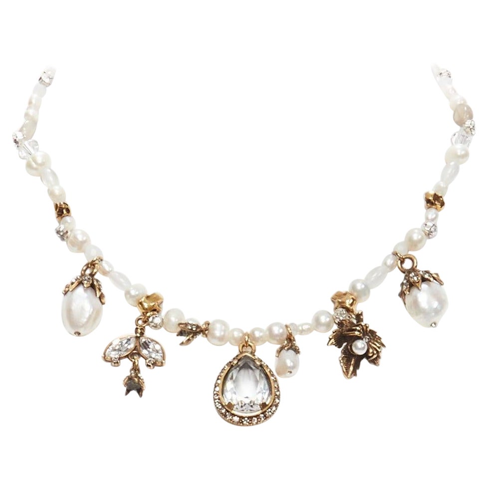 ALEXANDER MCQUEEN faux pearl gold jewel charm short necklace