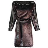 Geoffrey Beene Vintage Brown Silk Burnt Out Velvet Tassel Belt Long Sleeve Dress